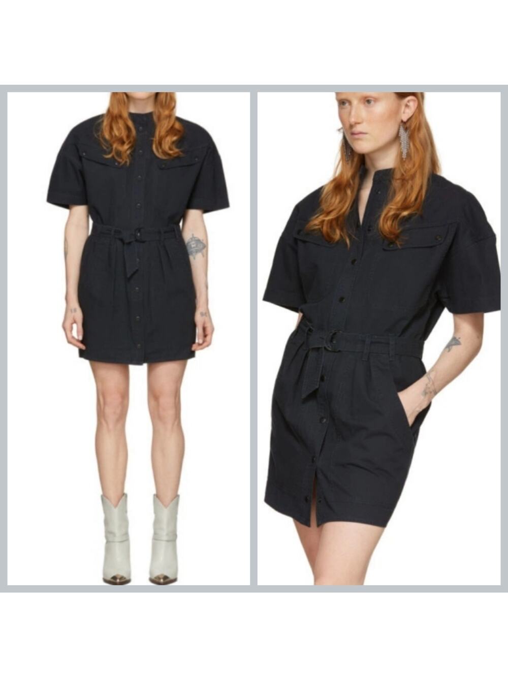 Isabel Marant Etoile Black Utility Zolina Dress Belted Multi Pockets Mini Dress